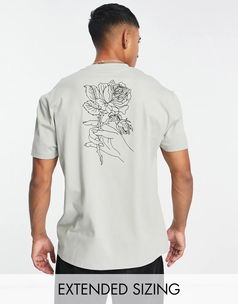 Серая футболка свободного кроя ASOS с цветочным принтом на спине
