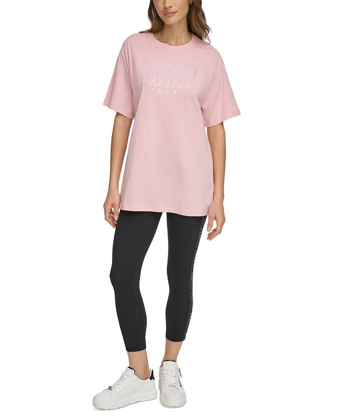 

Женская хлопковая футболка с блестящим логотипом DKNY, розовый