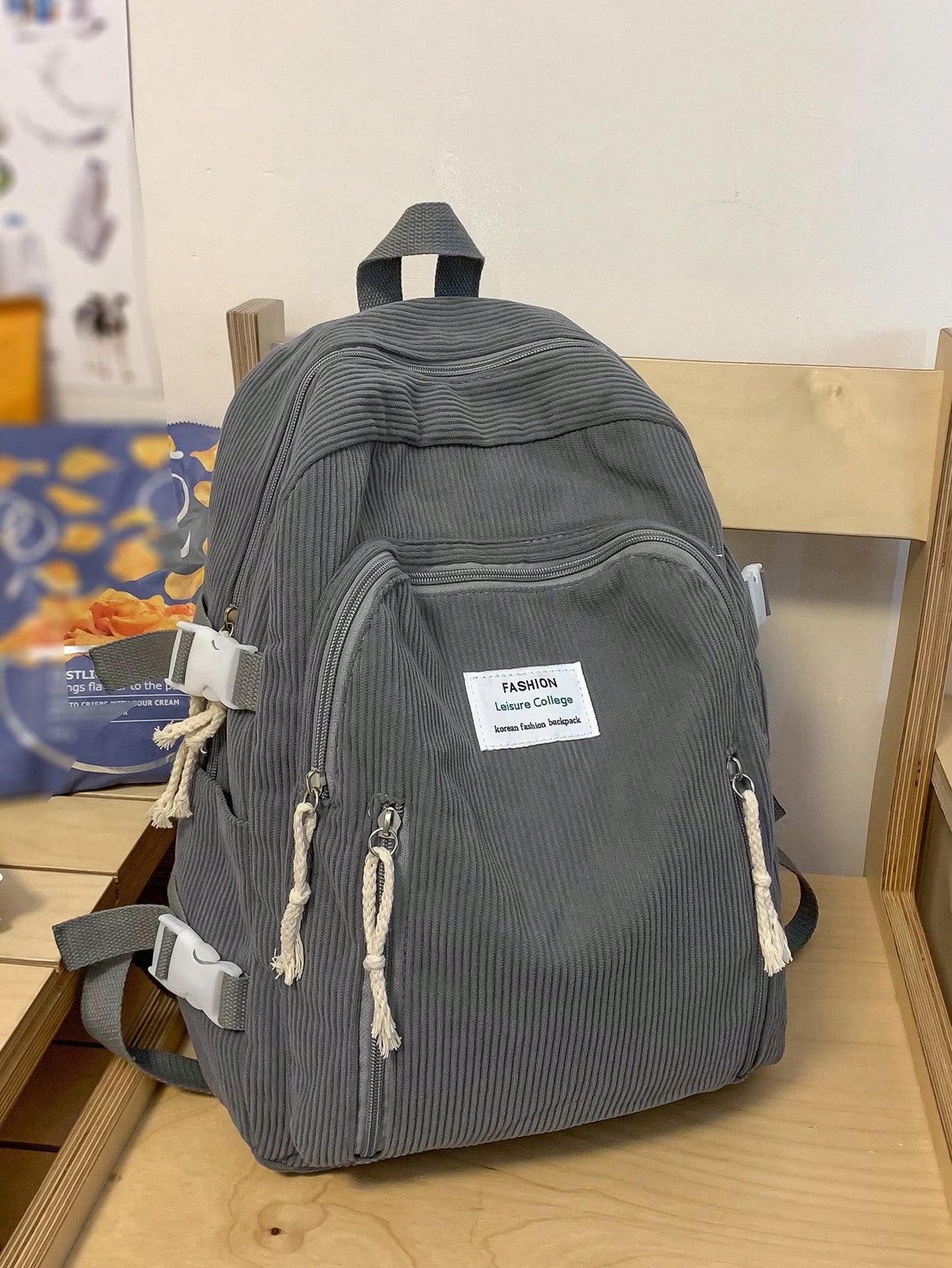 Простой и вместительный вельветовый рюкзак через плечо, школьная сумка, серый цена и фото