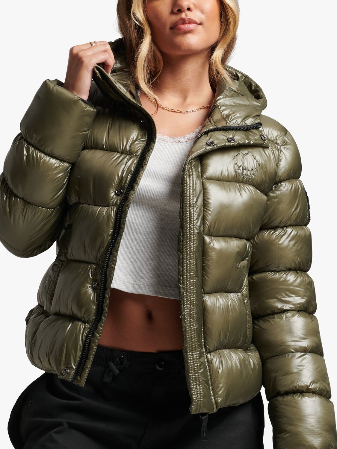 

Спортивная куртка-пуховик Superdry Shine с капюшоном, пыльный оливковый, Зеленый