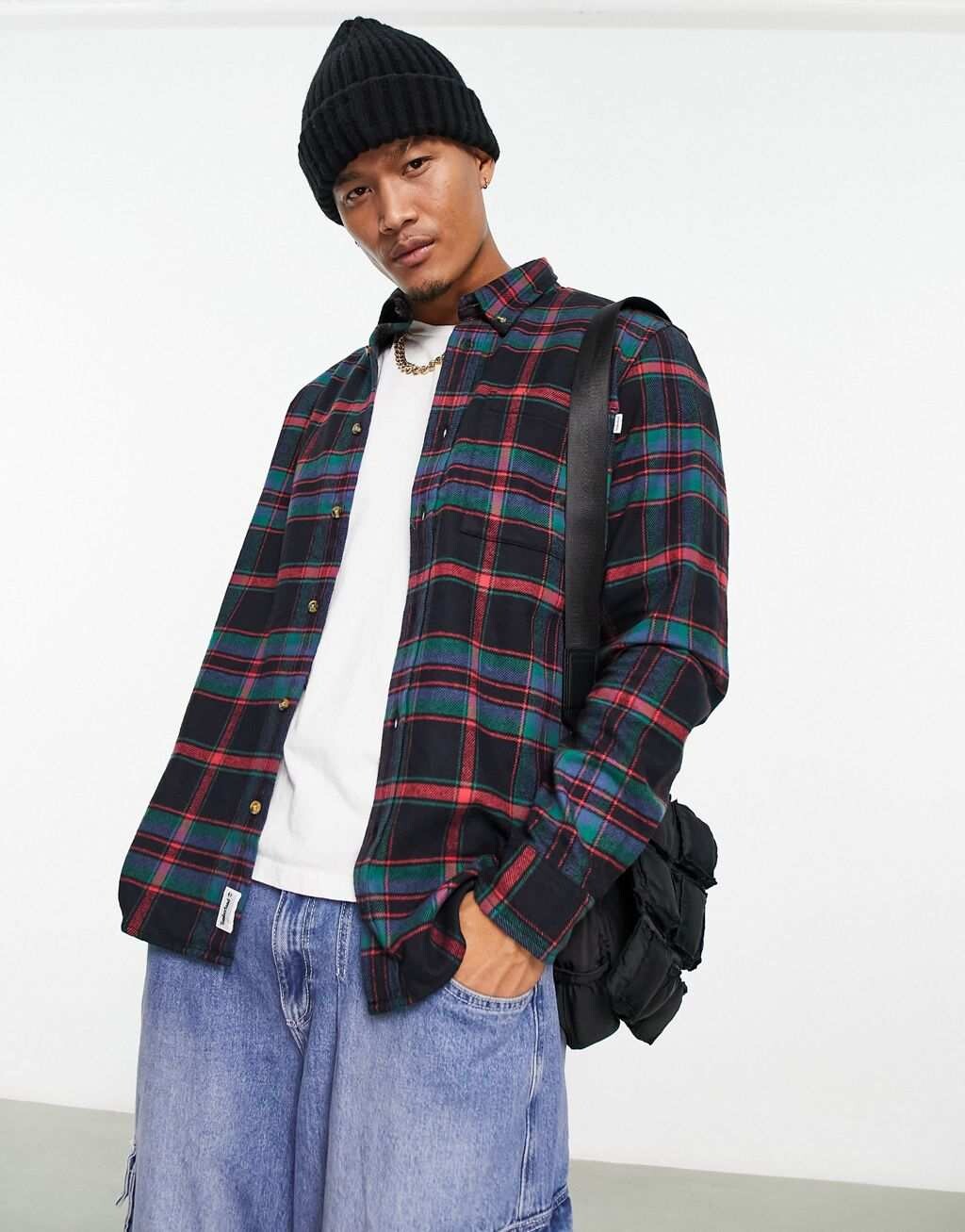 

Зелено-черная фланелевая рубашка в клетку Timberland Heavy