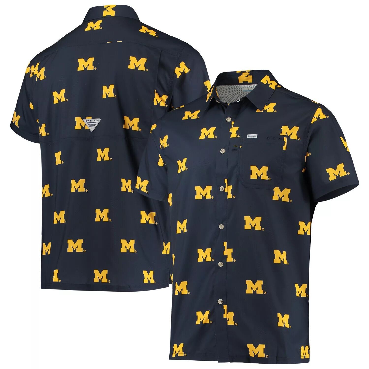 

Мужская рубашка на пуговицах Columbia Navy Michigan Wolverines Super Slack Tide Omni-Shade