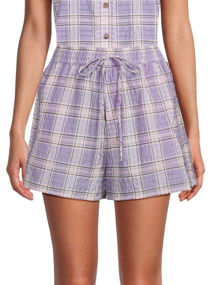 

Шорты из жатого хлопка в клетку Ganni, цвет Purple Multicolor