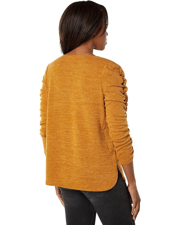 

Топ Max Studio Texture Rib Rouched Sleeve Top, цвет Mustard