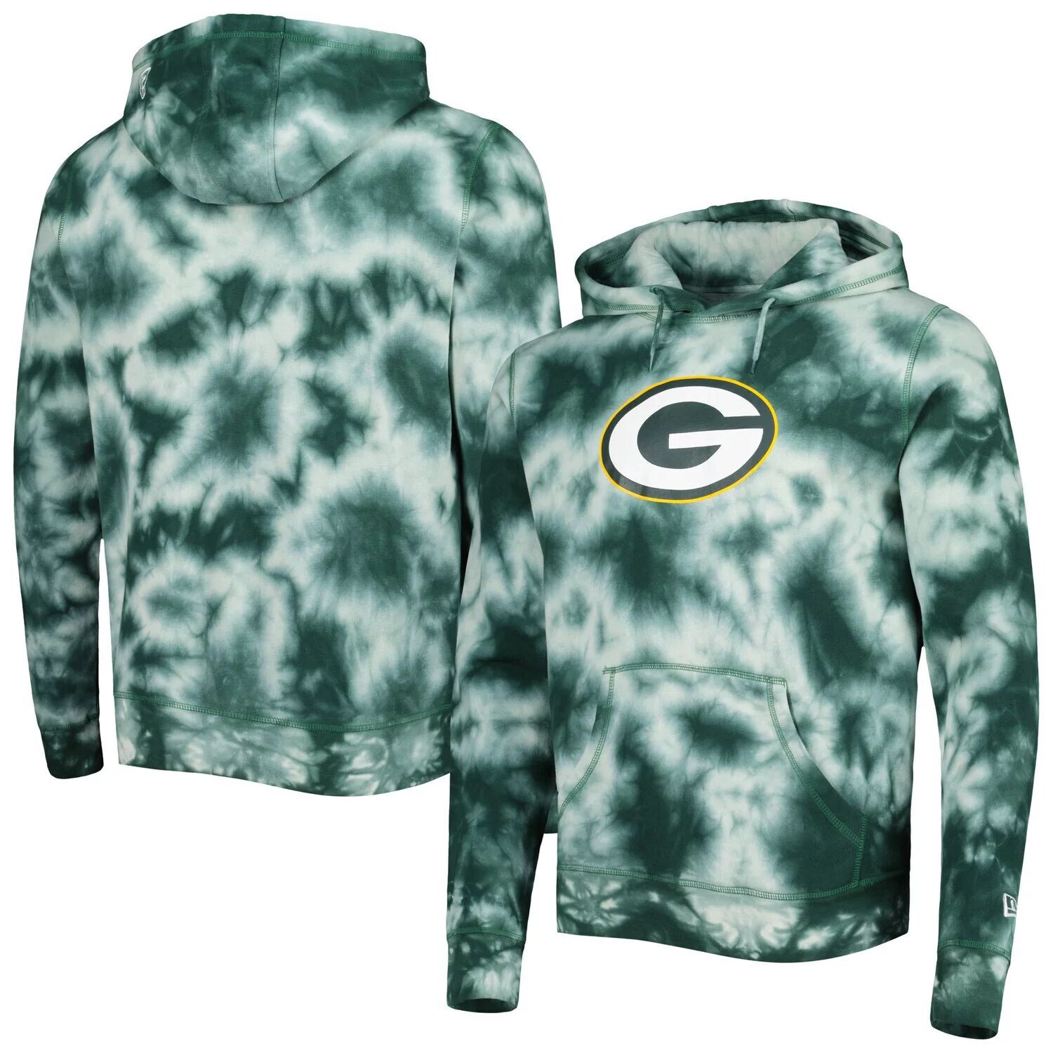 

Мужской пуловер с капюшоном New Era Green Green Bay Packers Team Tie Dye