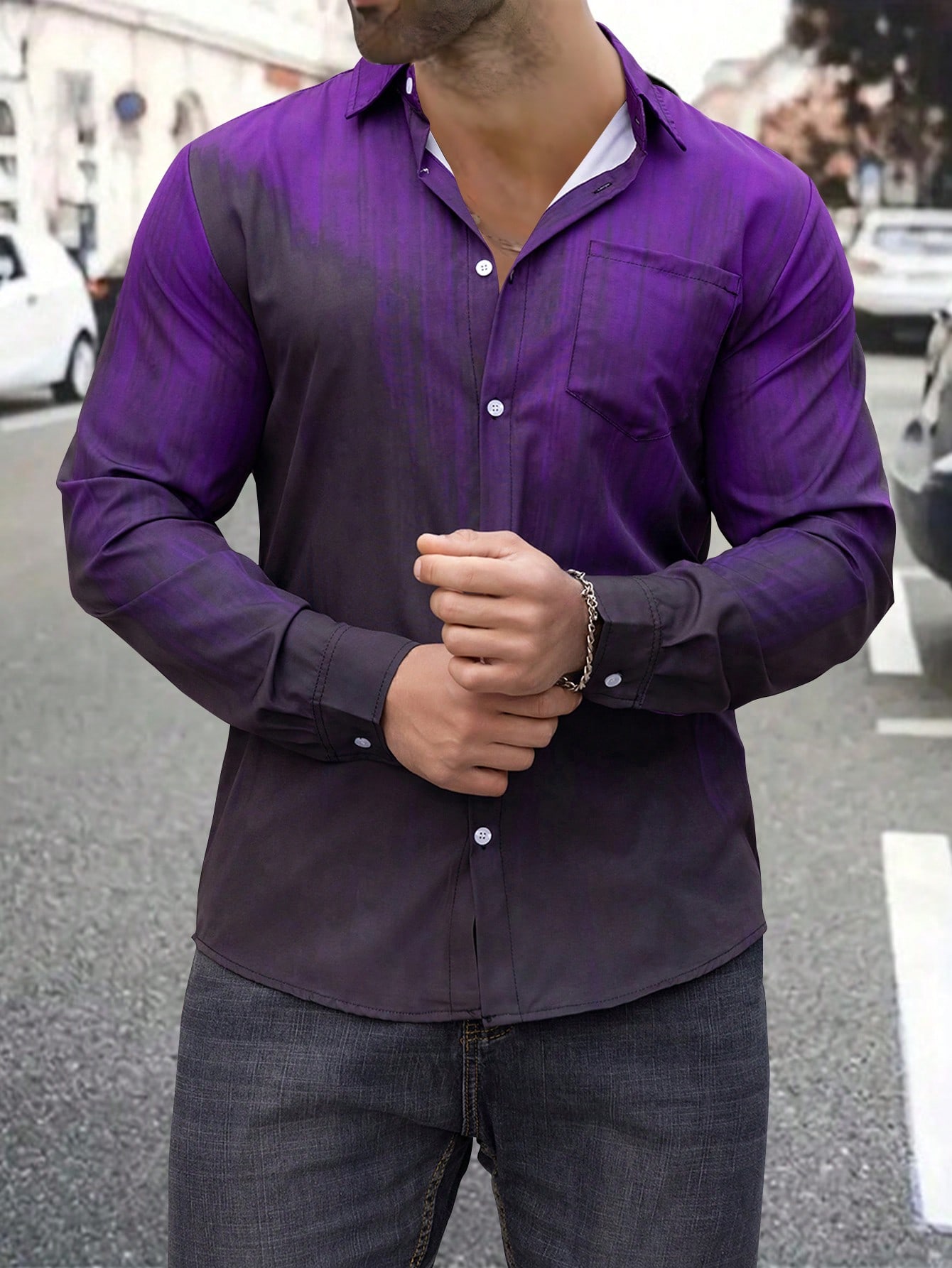 цена Мужская рубашка с длинным рукавом Manfinity Homme с градиентом, фиолетовый