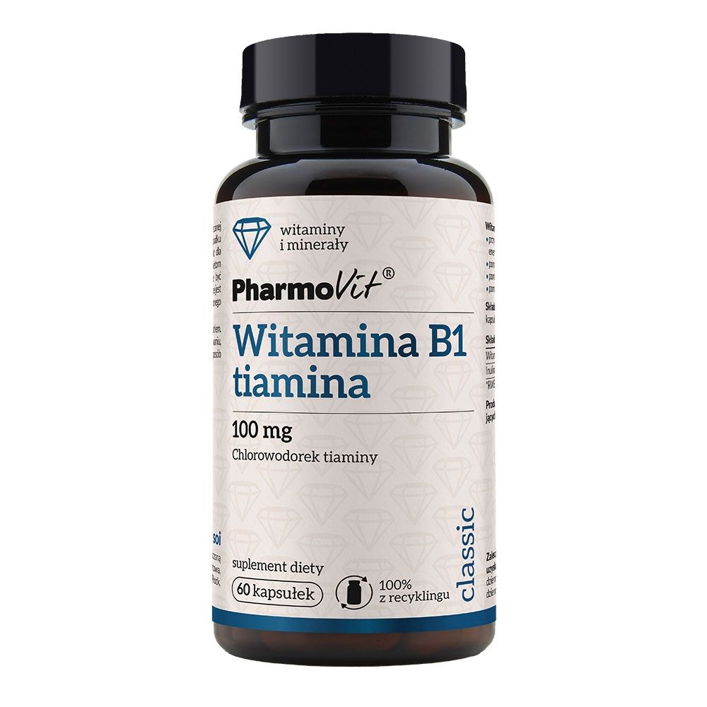 Витамин В в капсулах Pharmovit Witamina B1 Tiamina 100 mg, 60 шт nutricost витамин b1 мононитрат тиамина 500 мг 120 капсул