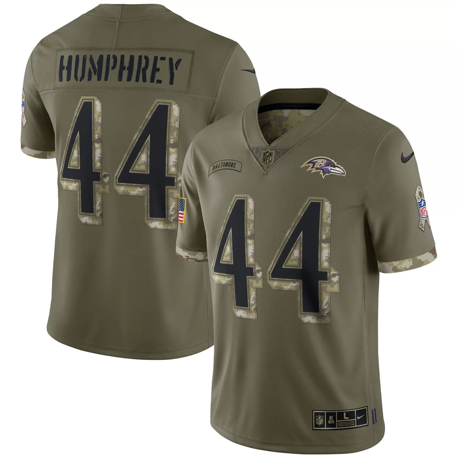 

Мужское джерси Marlon Humphrey Olive Baltimore Ravens 2022 Salute To Service Limited Nike