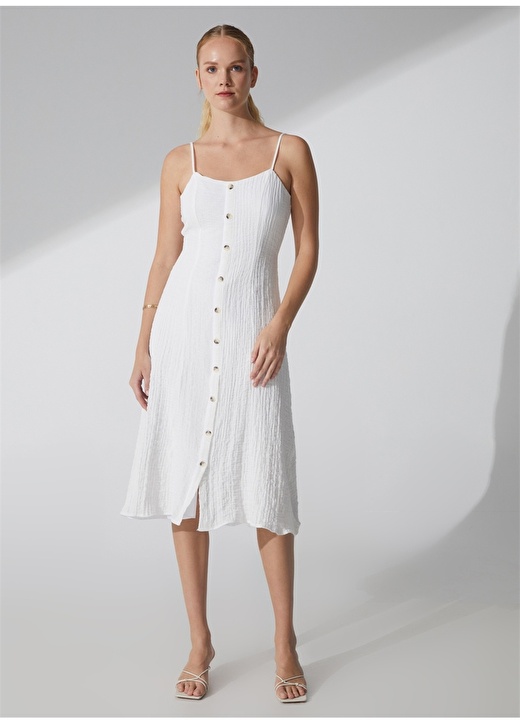 

Однотонное белое женское платье миди с простым воротником Aeropostale, Белый