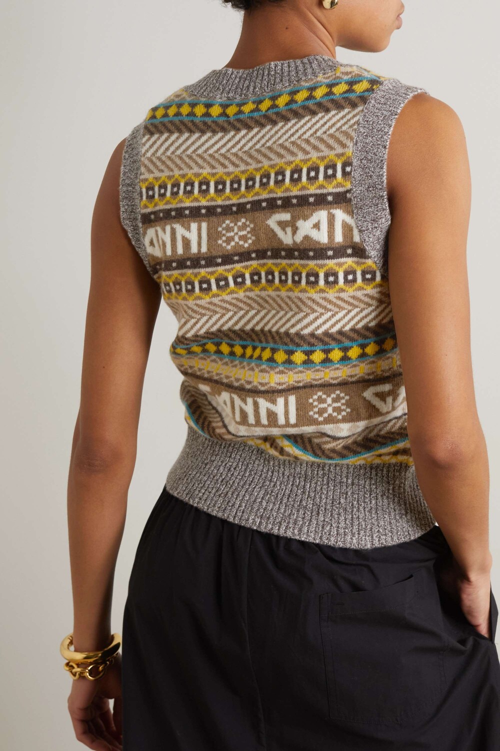 

GANNI жилет Fair Isle вязки интарсия, серый