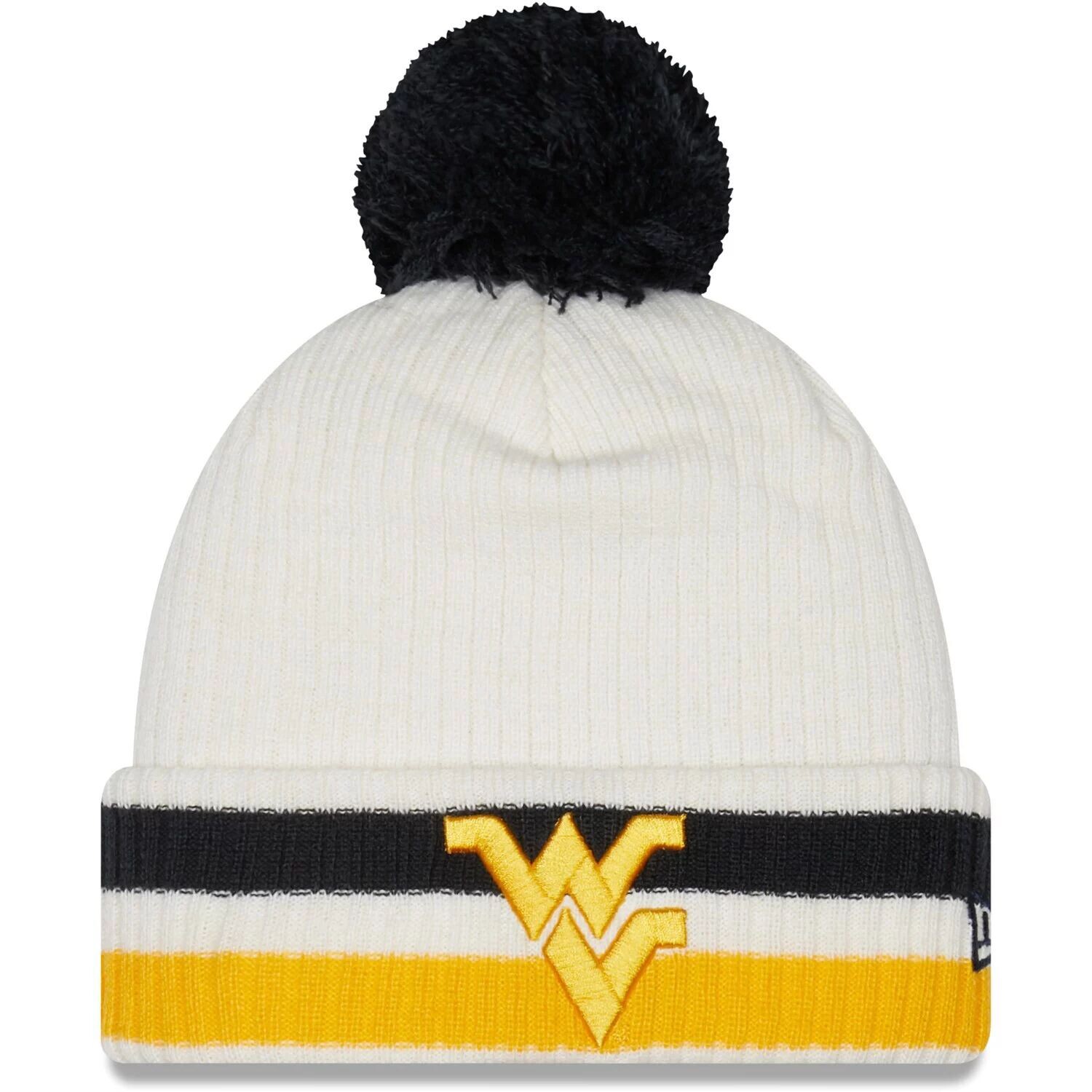 

Мужская белая вязаная шапка New Era West Virginia Mountaineers с манжетами и помпоном в стиле ретро