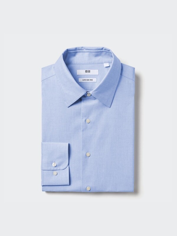 

Рубашка super non-iron regular fit обычный воротник Uniqlo, голубой