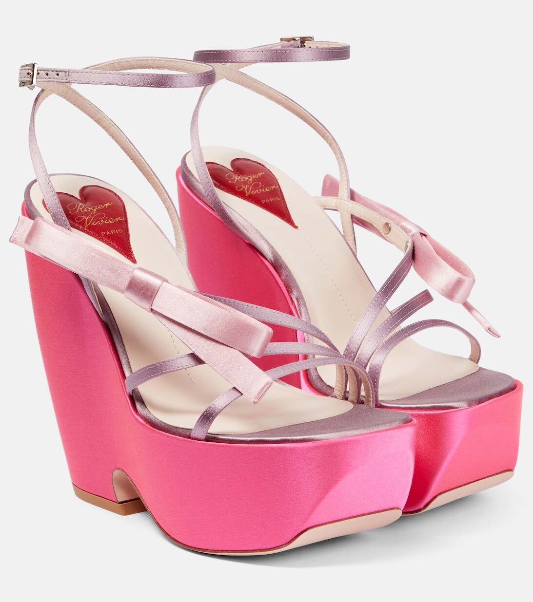 

Атласные босоножки на танкетке Choc Bow Roger Vivier, розовый