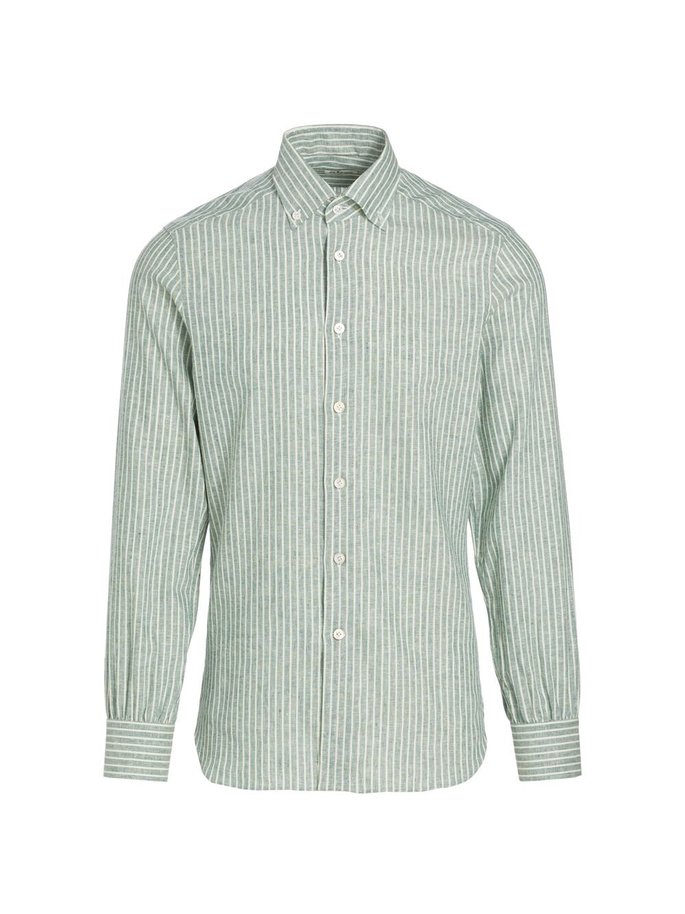 

Полосатая рубашка из смесовой льняной ткани Kiton, зеленый