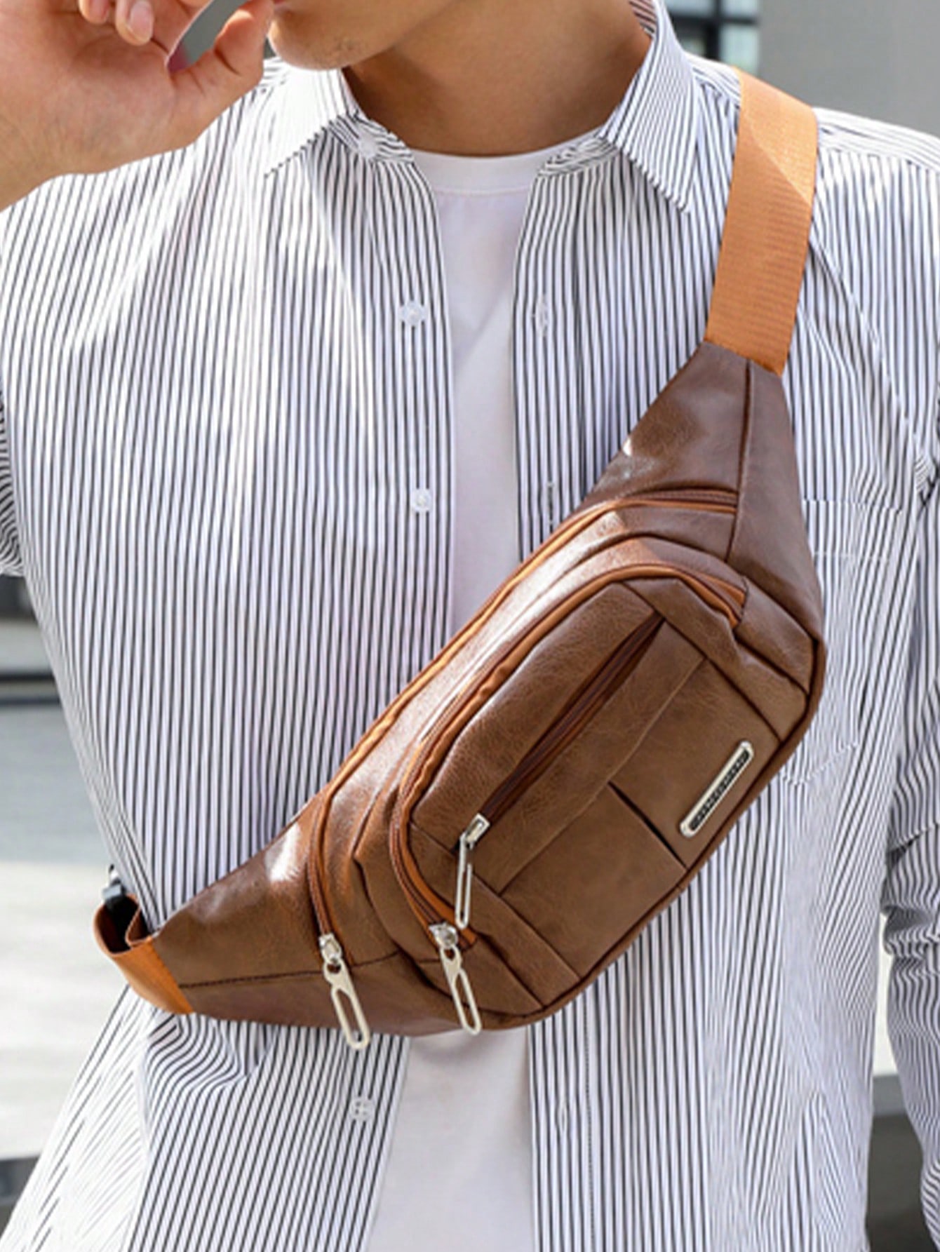 Мужская поясная сумка с несколькими отделениями, коричневый