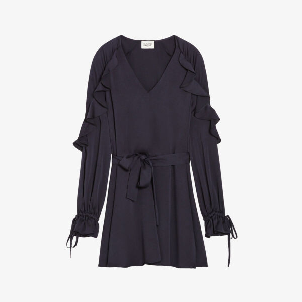 

Тканое платье мини с оборками и V-образным вырезом Claudie Pierlot, цвет bleus