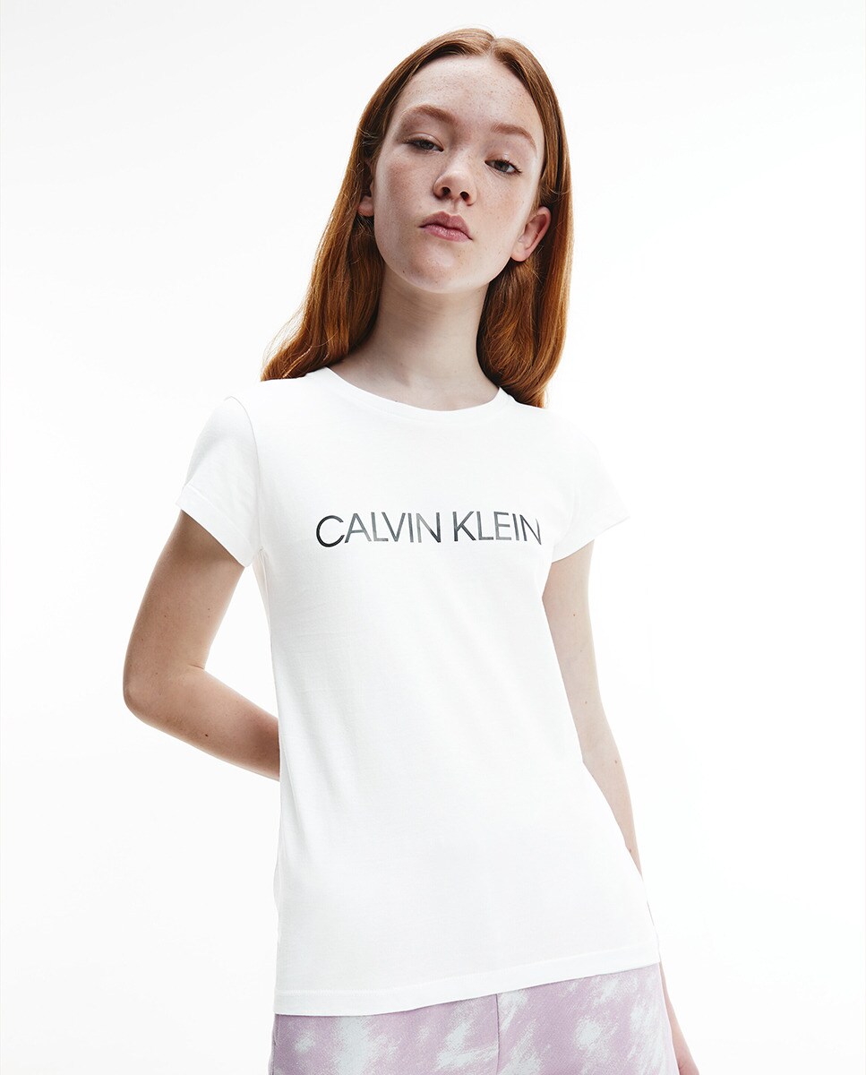 Белая футболка для девочки с принтом Calvin Klein, белый футболка calvin klein средней длины застежка отсутствует короткий рукав размер l белый