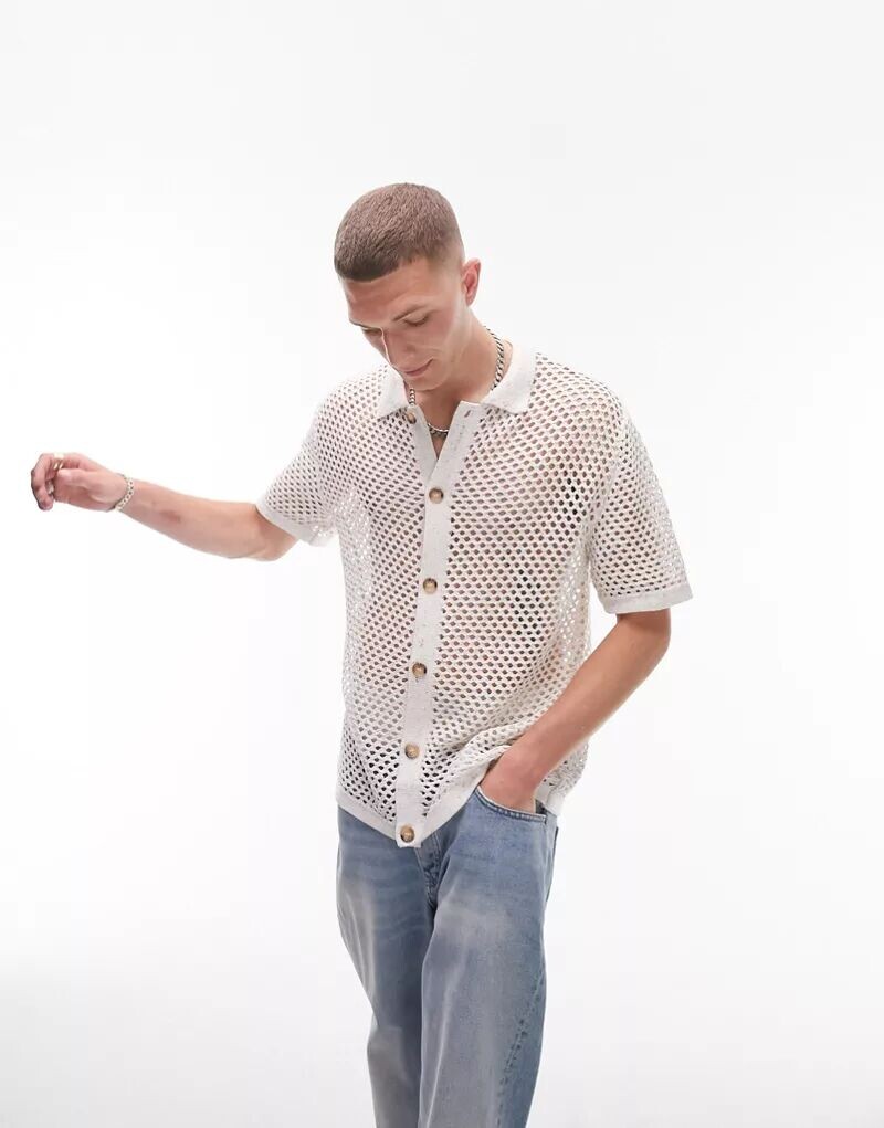

Рубашка бежевого цвета с планкой на пуговицах Topman