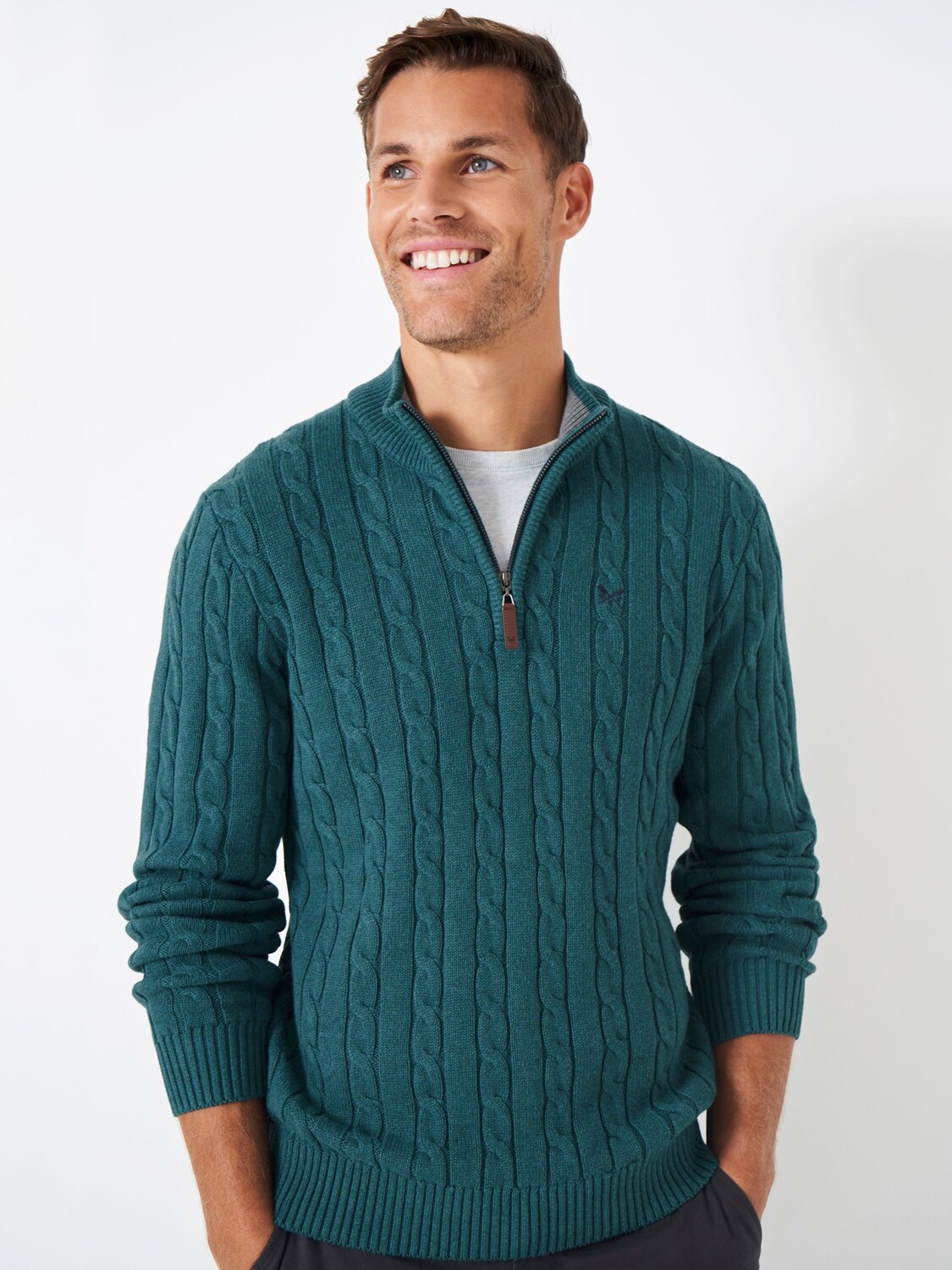 

Джемпер Oarsman с органической косой и полумолнией Crew Clothing, темно-зеленый