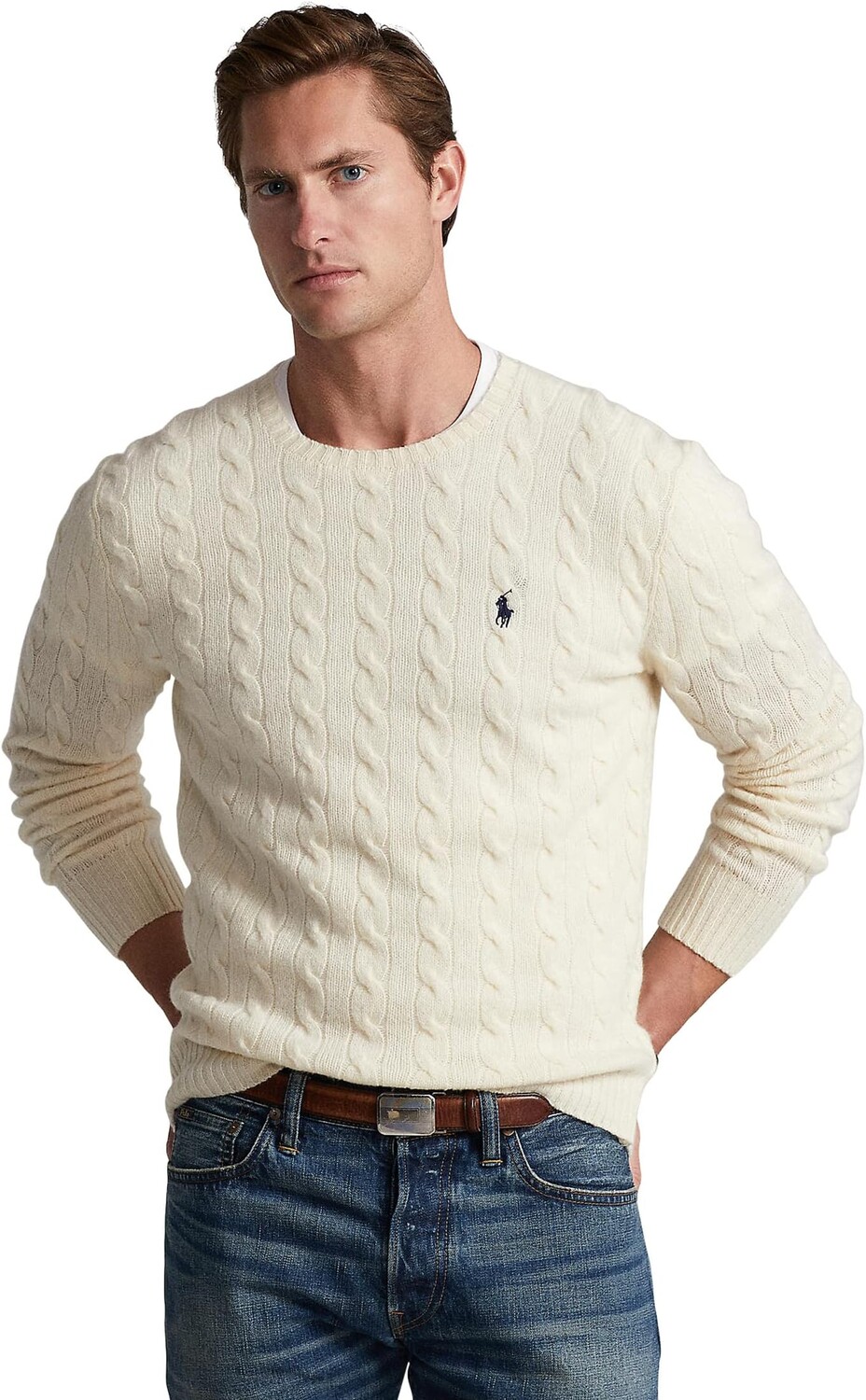 

Свитер косой вязки из шерсти и кашемира Polo Ralph Lauren, цвет Andover Cream