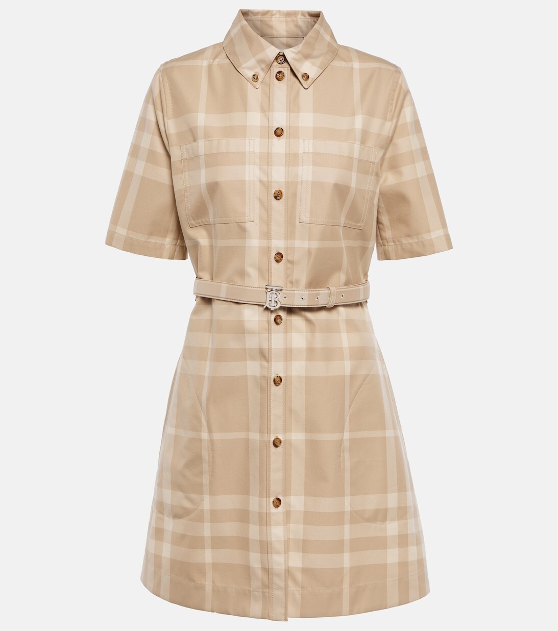 

Платье-рубашка в клетку из хлопкового габардина BURBERRY, нейтральный