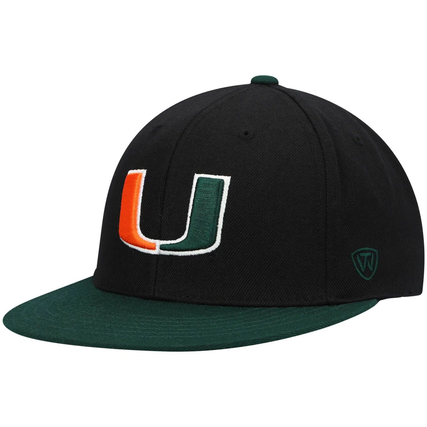 Мужская двухцветная приталенная шляпа Top of the World черного/зеленого цвета команды Miami Hurricanes Team