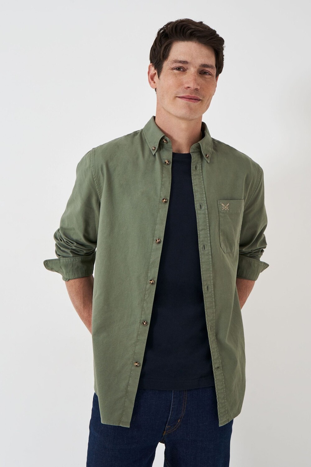 

Одежда для экипажа, классическая рубашка из хлопка Оксфорд Crew Clothing Company, зеленый