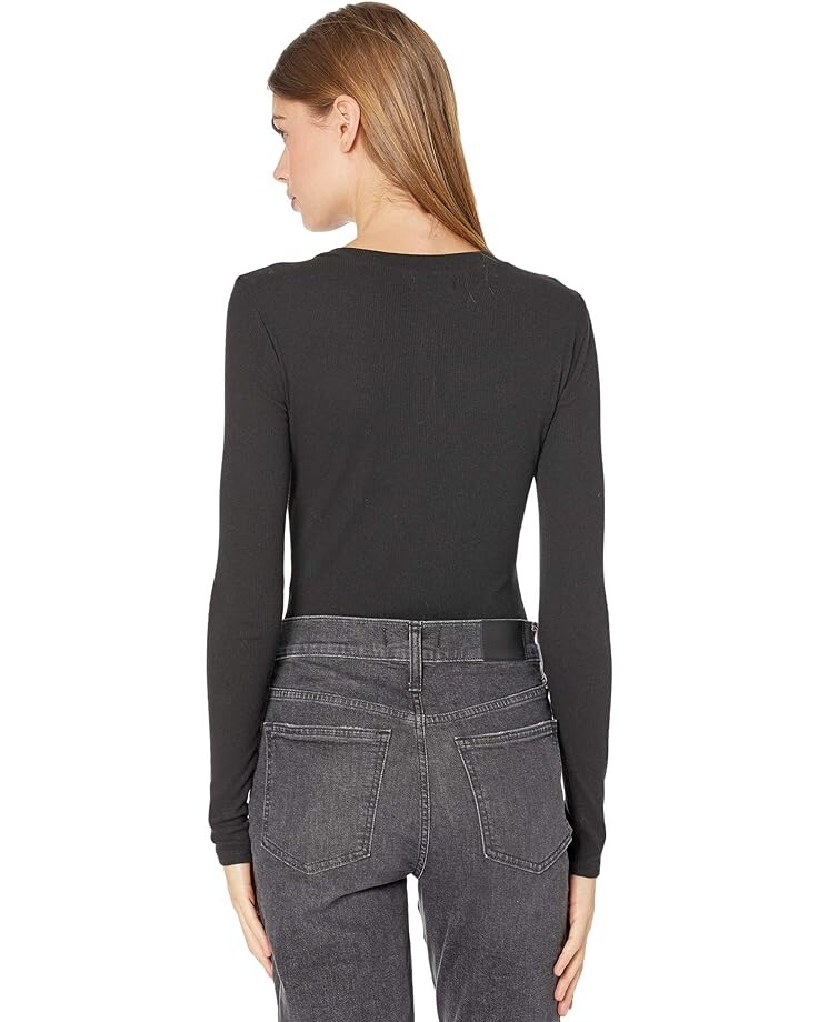 Боди Madewell Henley Long-Sleeve Thong Bodysuit, реальный черный