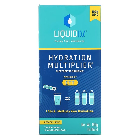 Смесь электролитов для питья Liquid I.V. Hydration Multiplier, лимон и лайм, 10 индивидуальных стиков по 16 г