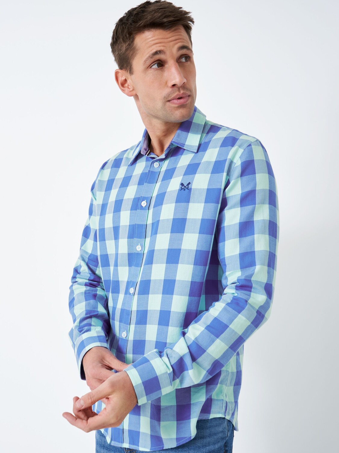 

Фланелевая рубашка в клетку Crew Clothing, темно-синий