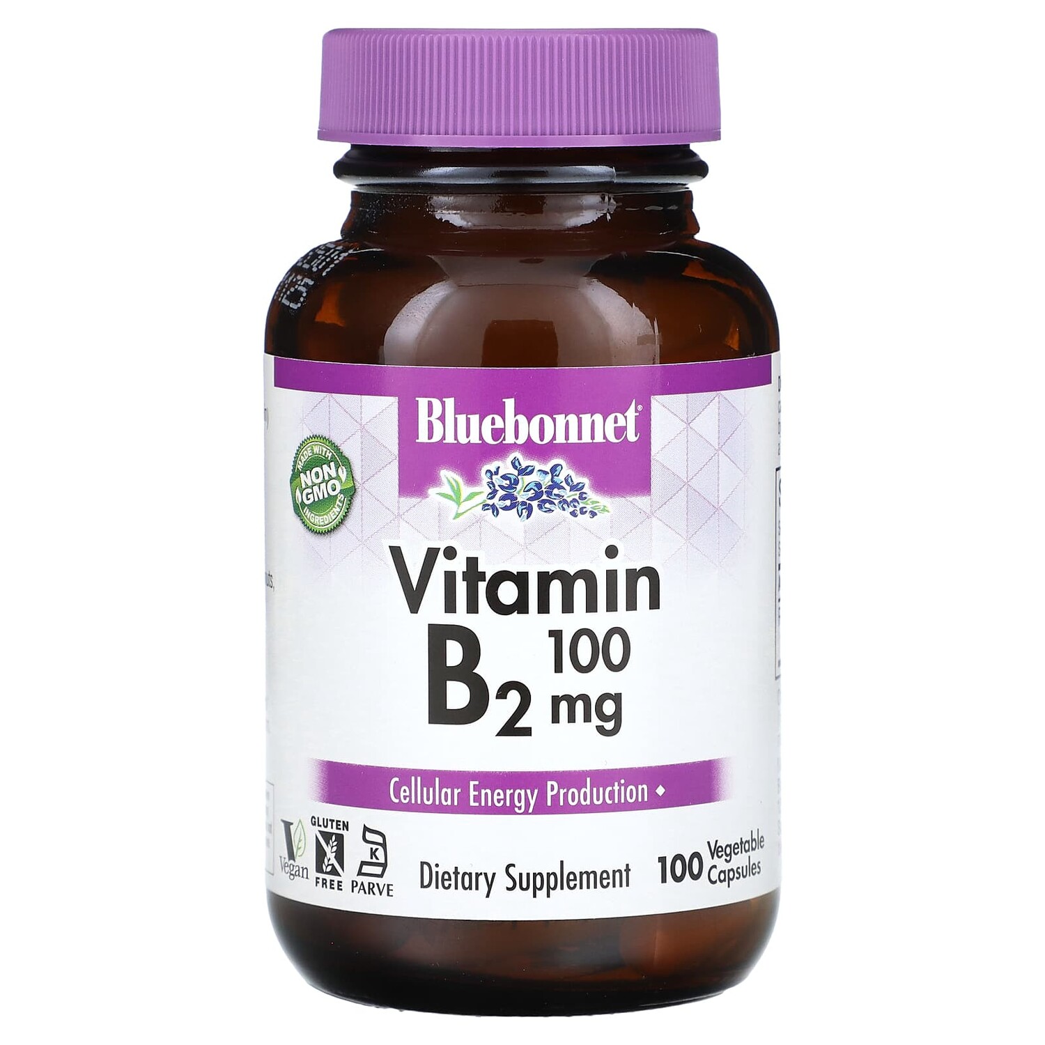 

Витамин B2, 100 мг, 100 растительных капсул, Bluebonnet Nutrition
