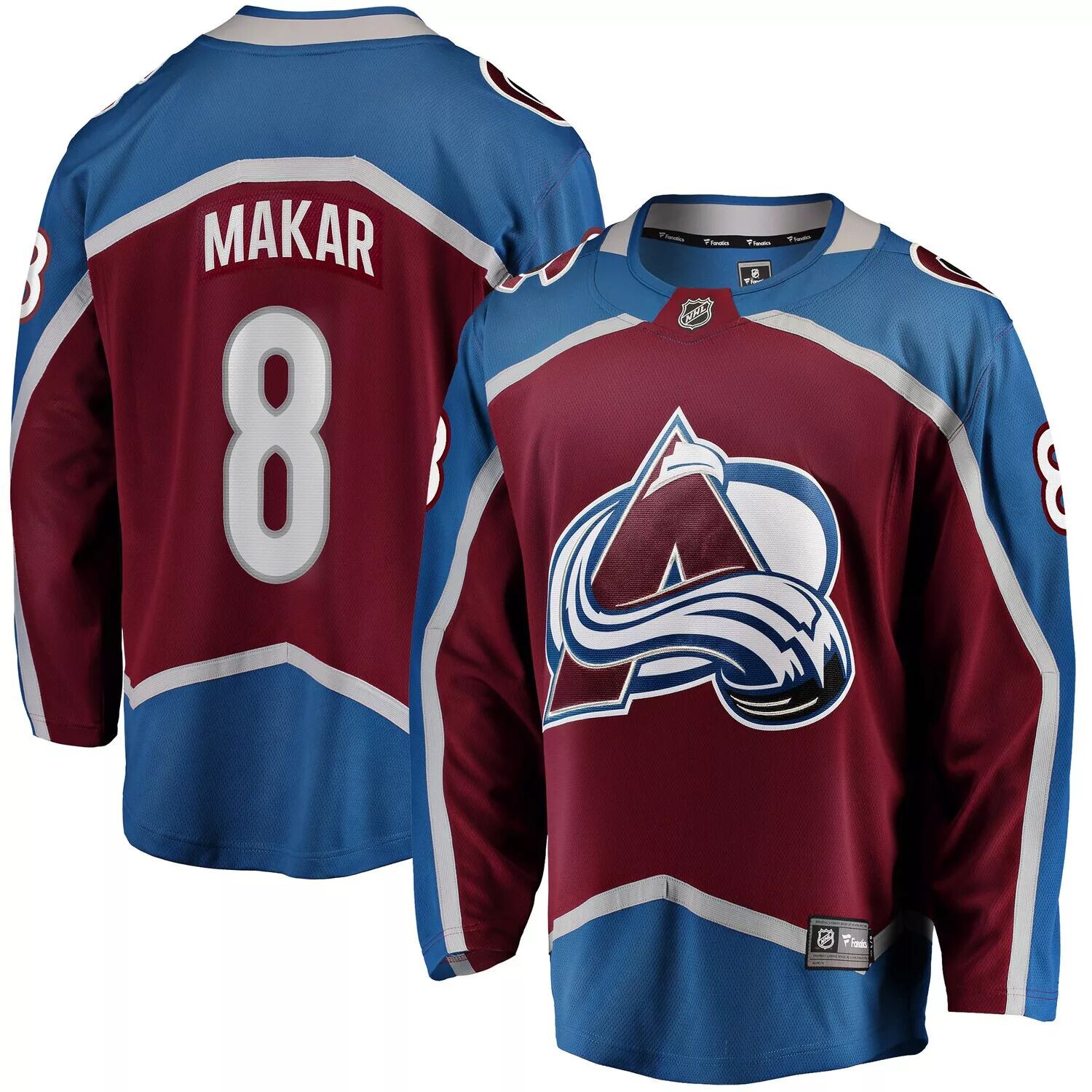 

Мужская фирменная футболка Cale Makar бордового цвета Colorado Avalanche Home Premier Breakaway Player Fanatics, Красный