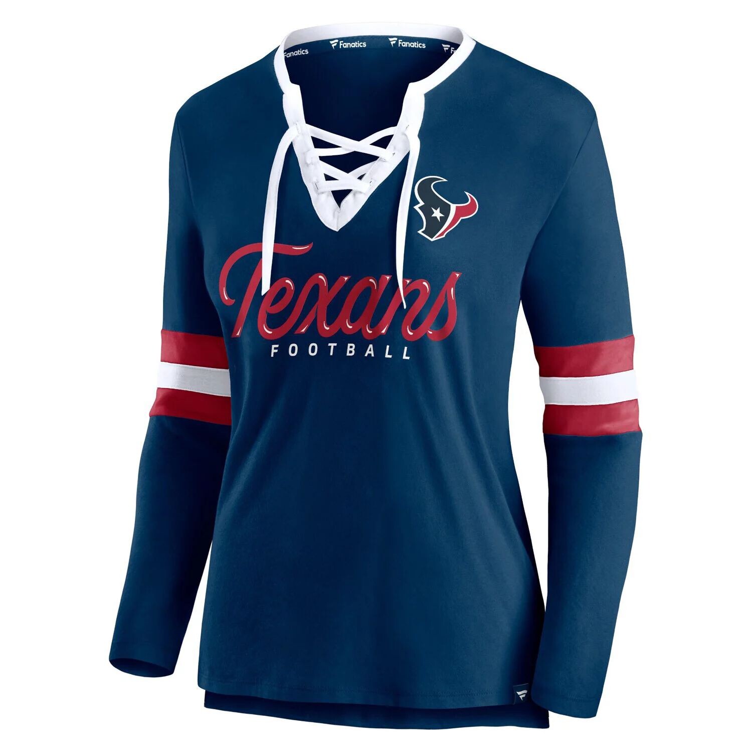

Женская темно-синяя футболка с надписью Fanatics Houston Texans Block Party Team со шнуровкой и длинными рукавами Fanatics