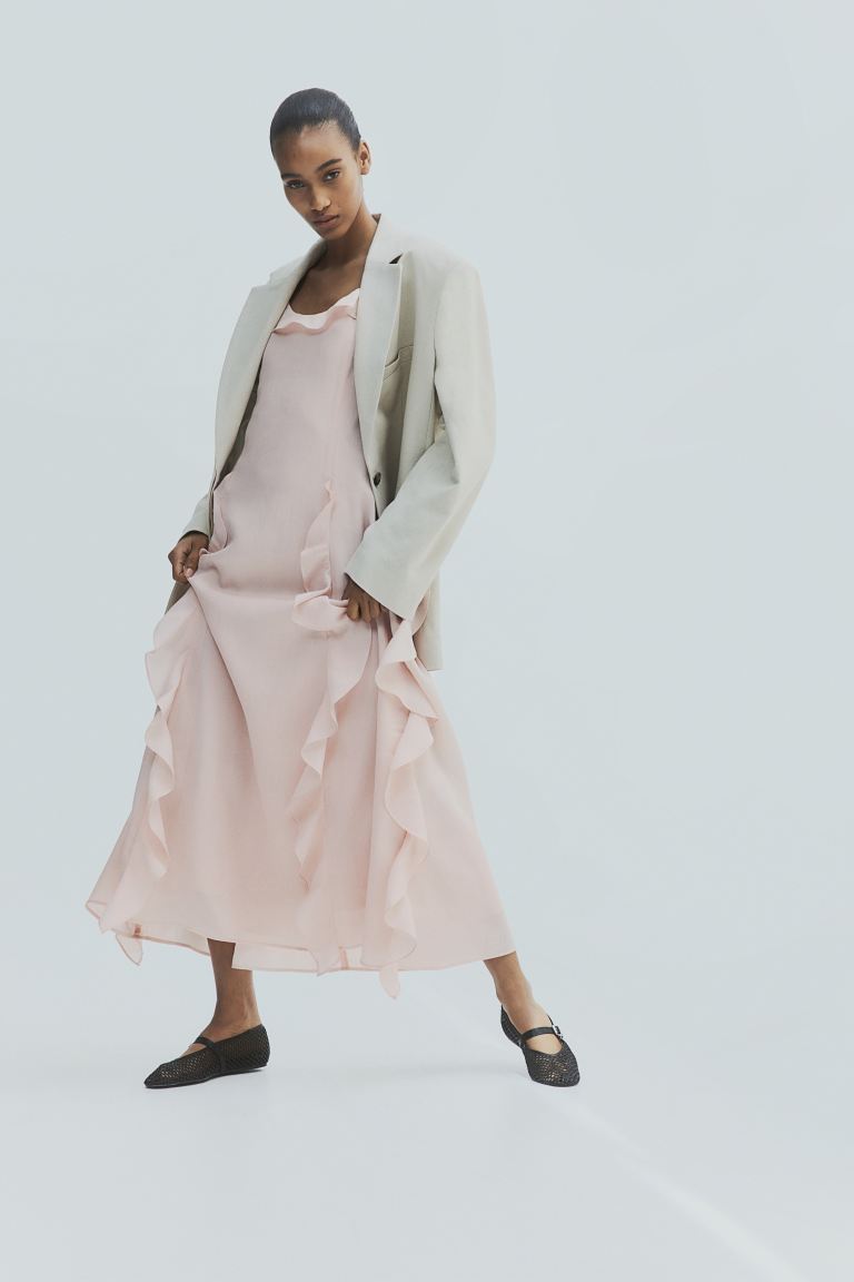 Платье на бретелях с воланами H&M, розовый