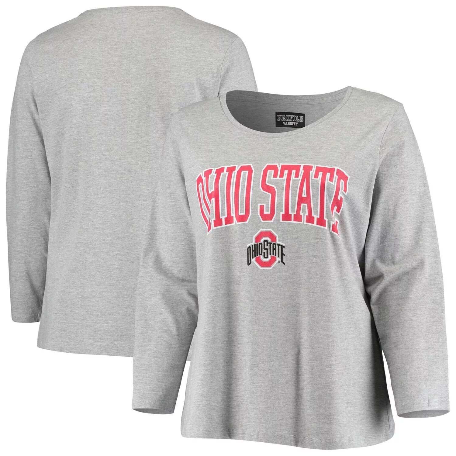 

Женская серая футболка с длинными рукавами и логотипом Ohio State Buckeyes большого размера