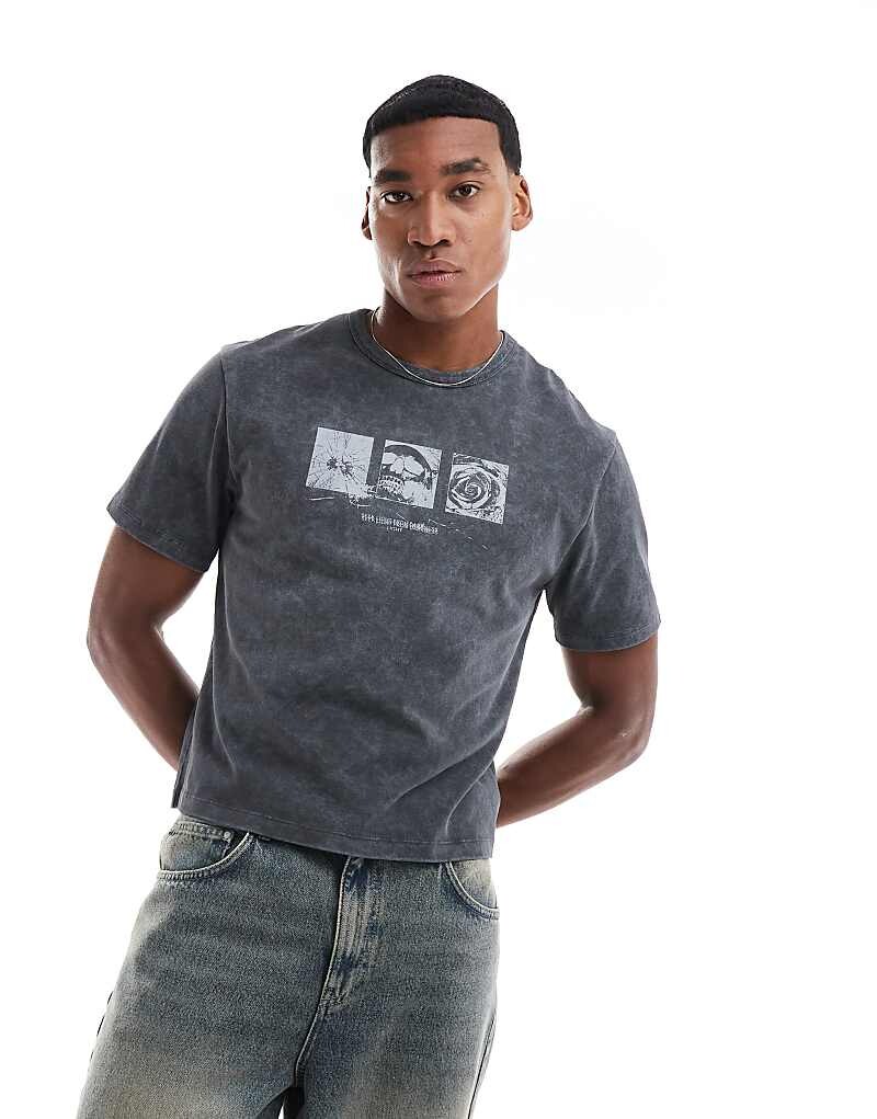 

Черная укороченная футболка ASOS DESIGN с принтом в стиле гранж спереди