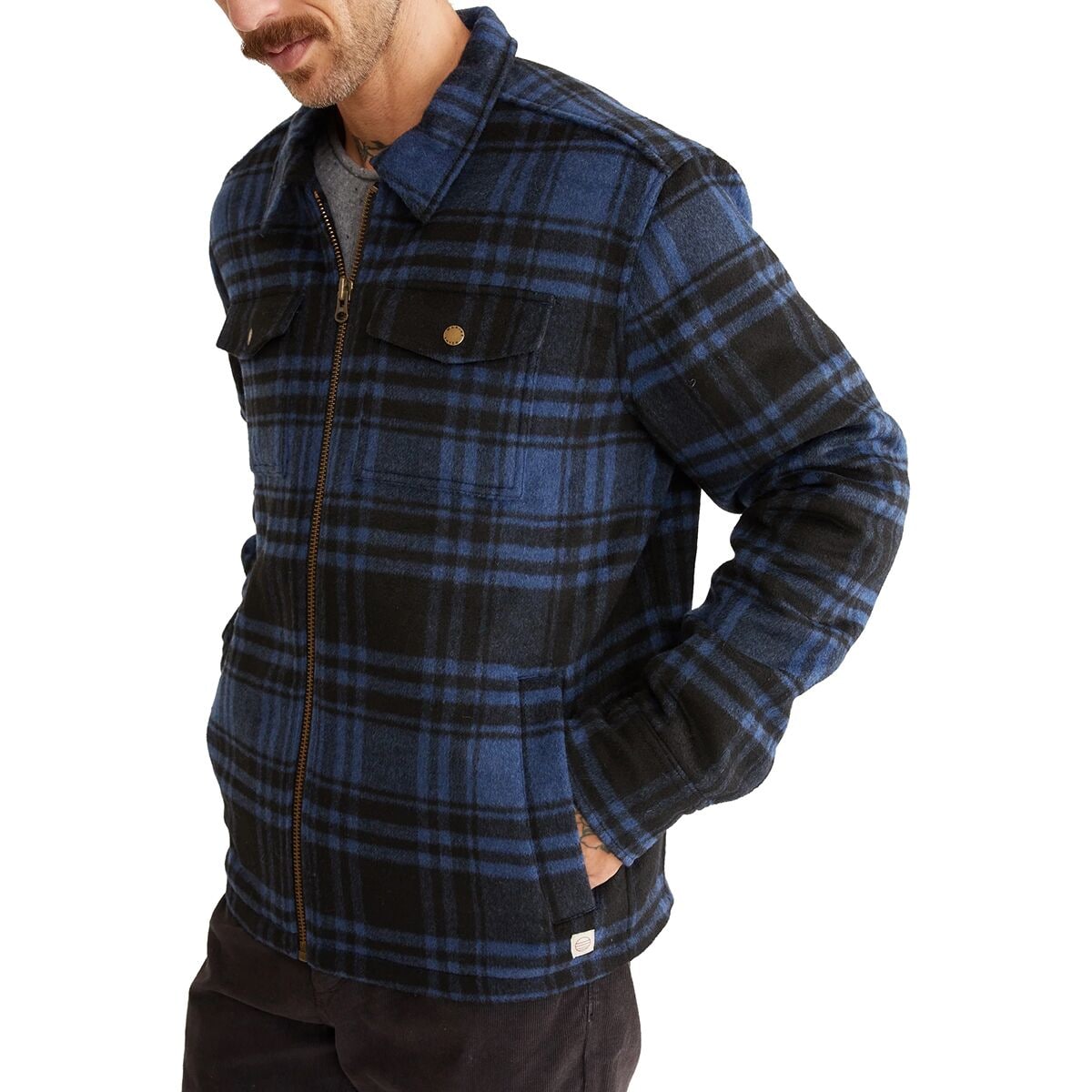 цена Клетчатая куртка на молнии Marine Layer, цвет blue/oatmeal plaid