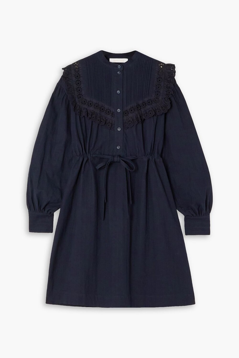 

Платье мини из хлопкового жаккарда с английской отделкой Broderie SEE BY CHLOÉ, синий