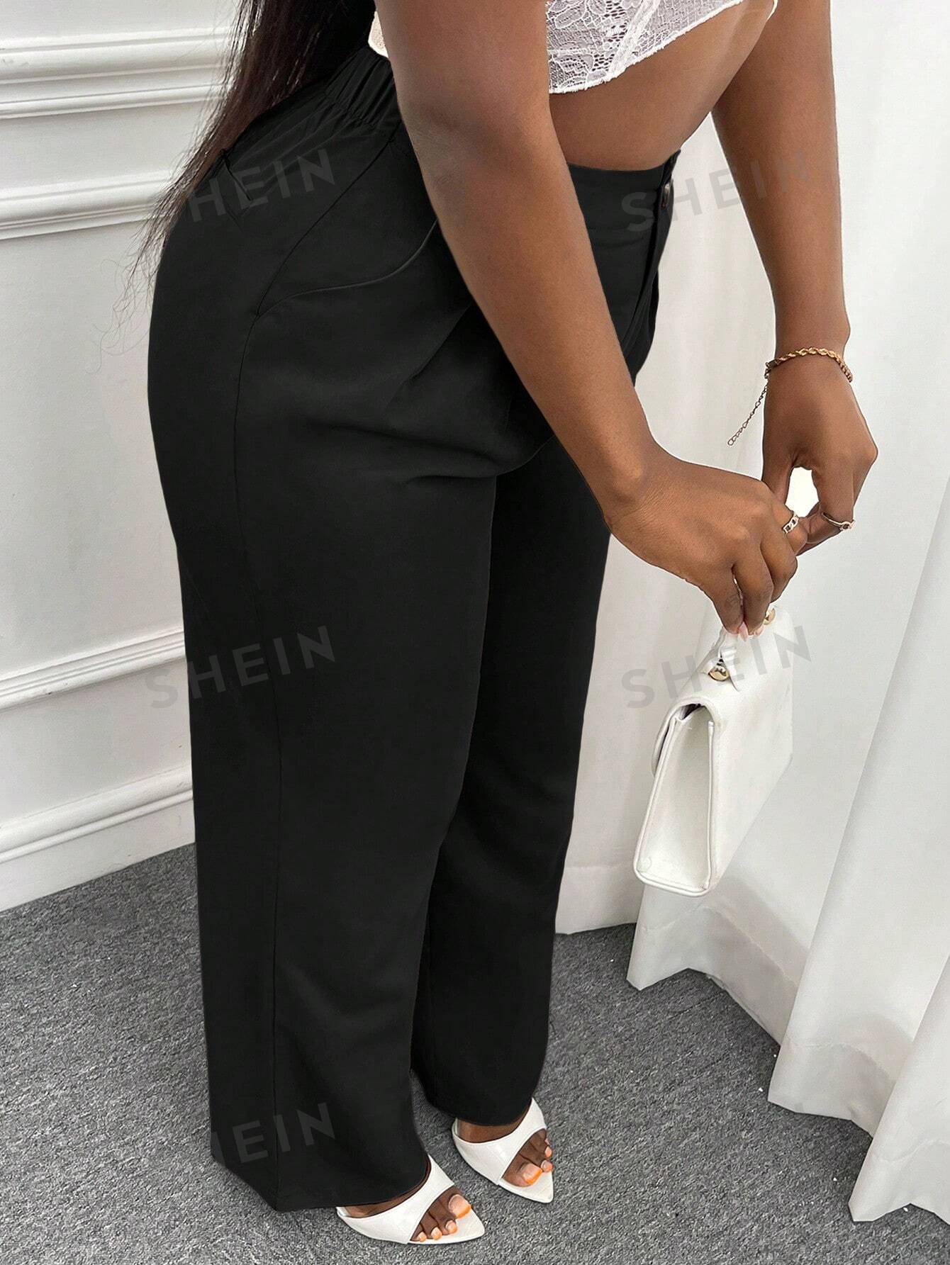 SHEIN Slayr женские однотонные прямые брюки со складками, черный
