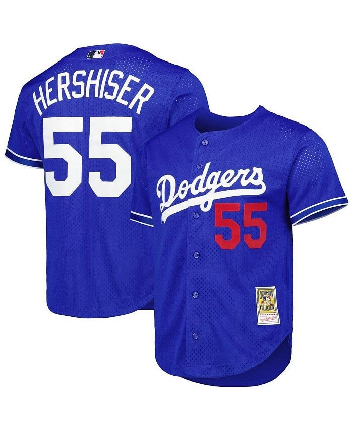 

Мужской трикотаж на пуговицах Orel Hershiser Royal Los Angeles Dodgers Cooperstown Collection, сетчатый тренировочный трикотаж на пуговицах Mitchell & Ness, синий