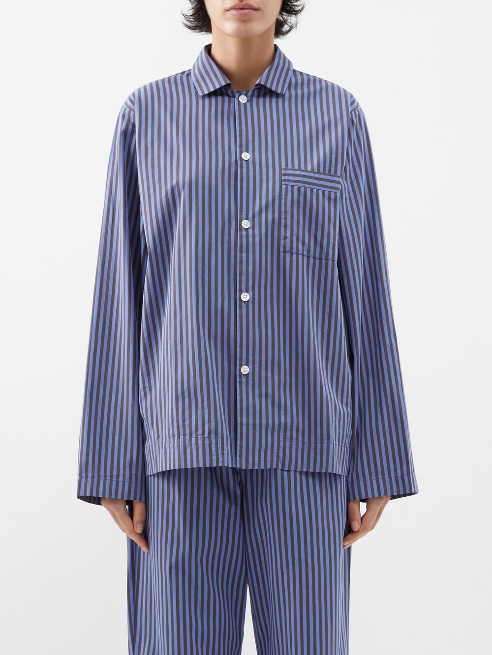 Полосатая пижамная рубашка из органического хлопка Tekla, синий