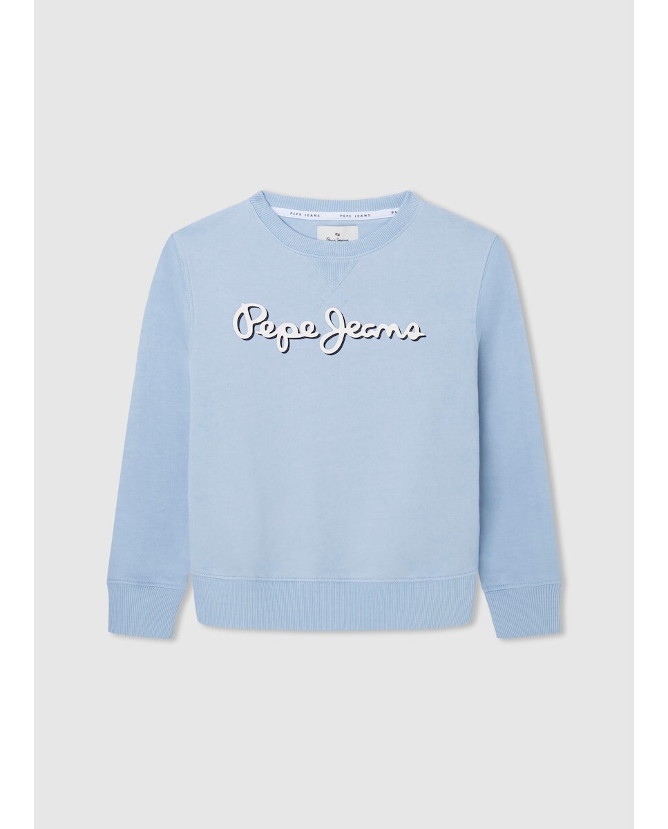 

Толстовка для мальчика с круглым вырезом и объемным логотипом Pepe Jeans, светло-синий