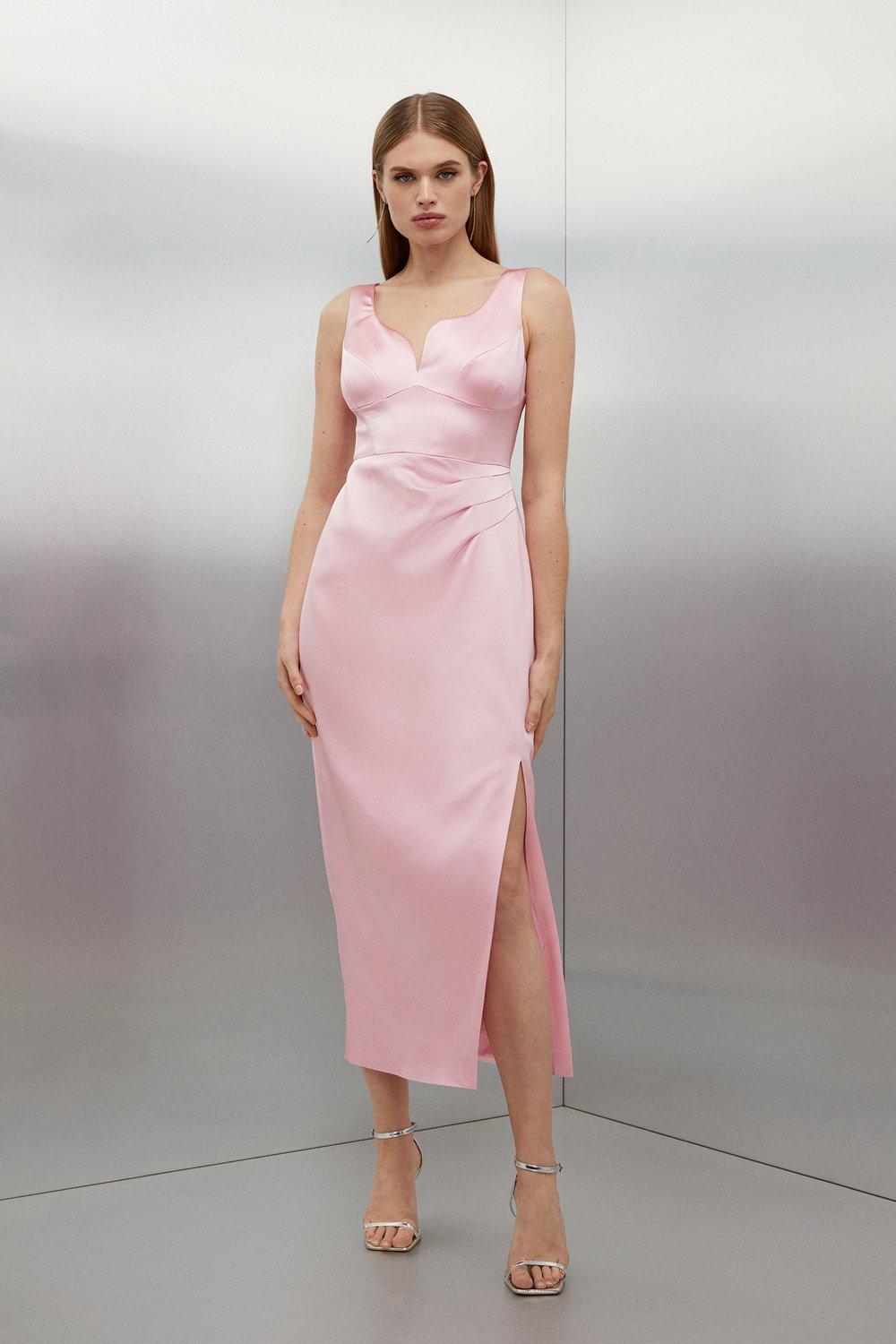 Платье макси с корсетом из итальянского структурированного атласа на заказ Karen Millen, розовый