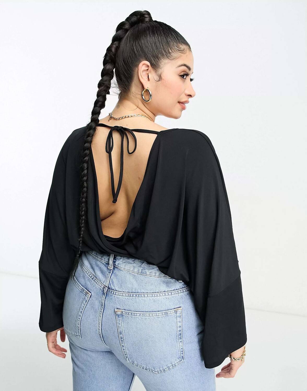 

Черное боди с запахом и рукавами-ангелами ASOS DESIGN Curve