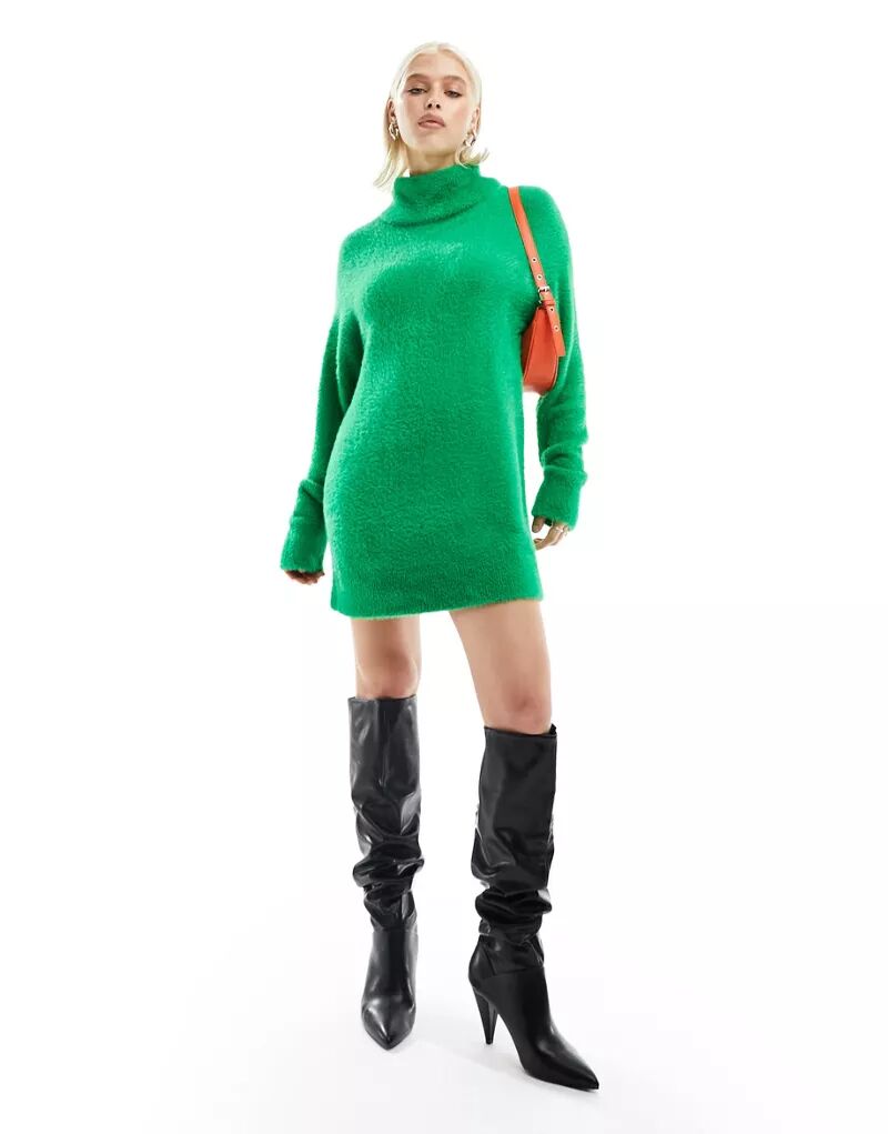 лч 04 принцесса уютной пряжи электронная схема Зеленое трикотажное мини-платье из уютной пряжи с высоким воротником ASOS