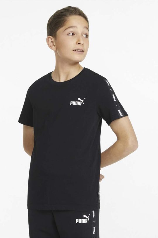 Детская хлопковая футболка Ess Tape Tee B Puma, черный фото