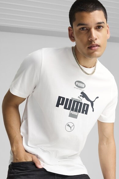 

Футболка с овальным вырезом и логотипом Puma, белый, выцветший черный