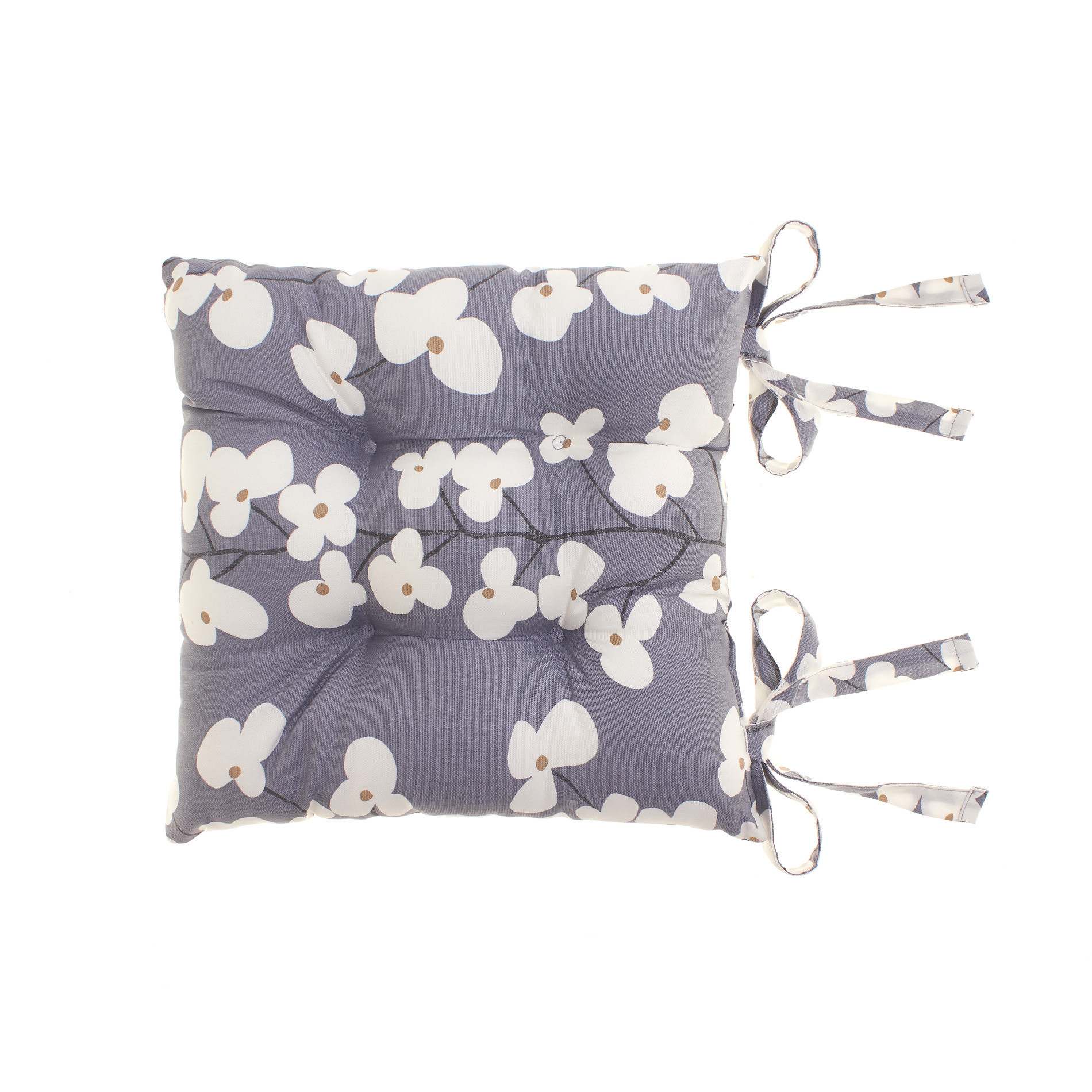 Подушка на стул из чистого хлопка с цветочным рисунком Coincasa, белый/синий