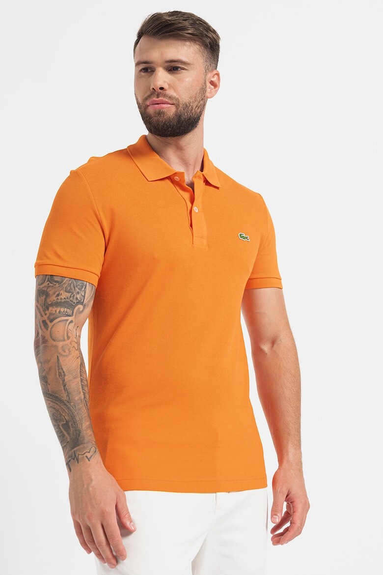 

Хлопковая футболка с воротником и вышитым логотипом Lacoste, оранжевый