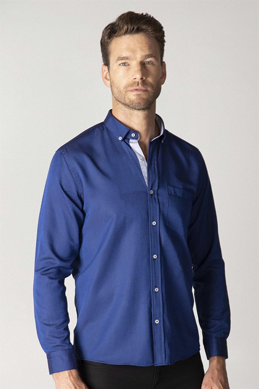 Классическая хлопковая простая мужская оксфордская рубашка с саксофоном, синяя рубашка TUDORS, саксофон